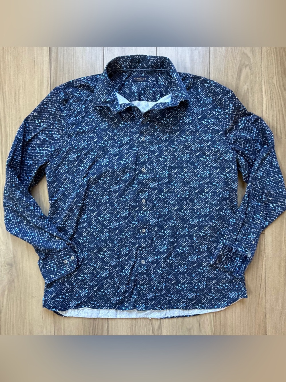 Garnet LA Navy Abstract Print Men's Button-Up Long Sleeve Shirt XXL **See descri